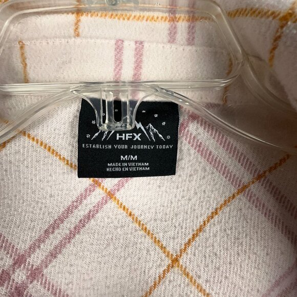 HFX Plaid Shirt Jacket Womens Size M Fit Snap Button Collared 1534711 Off White - Picture 8 of 15